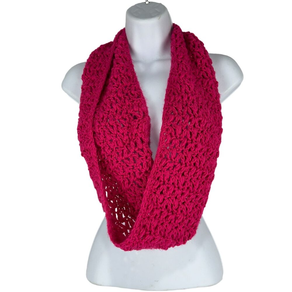 Women's Pink Crocheted Infinity Scarf One Size